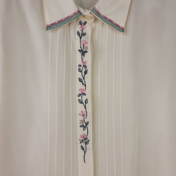 VTG Deadstock Koret Alabaster Embroidered Blouse Sz 16 Long Sleeve Renaissance - Picture 8 of 13